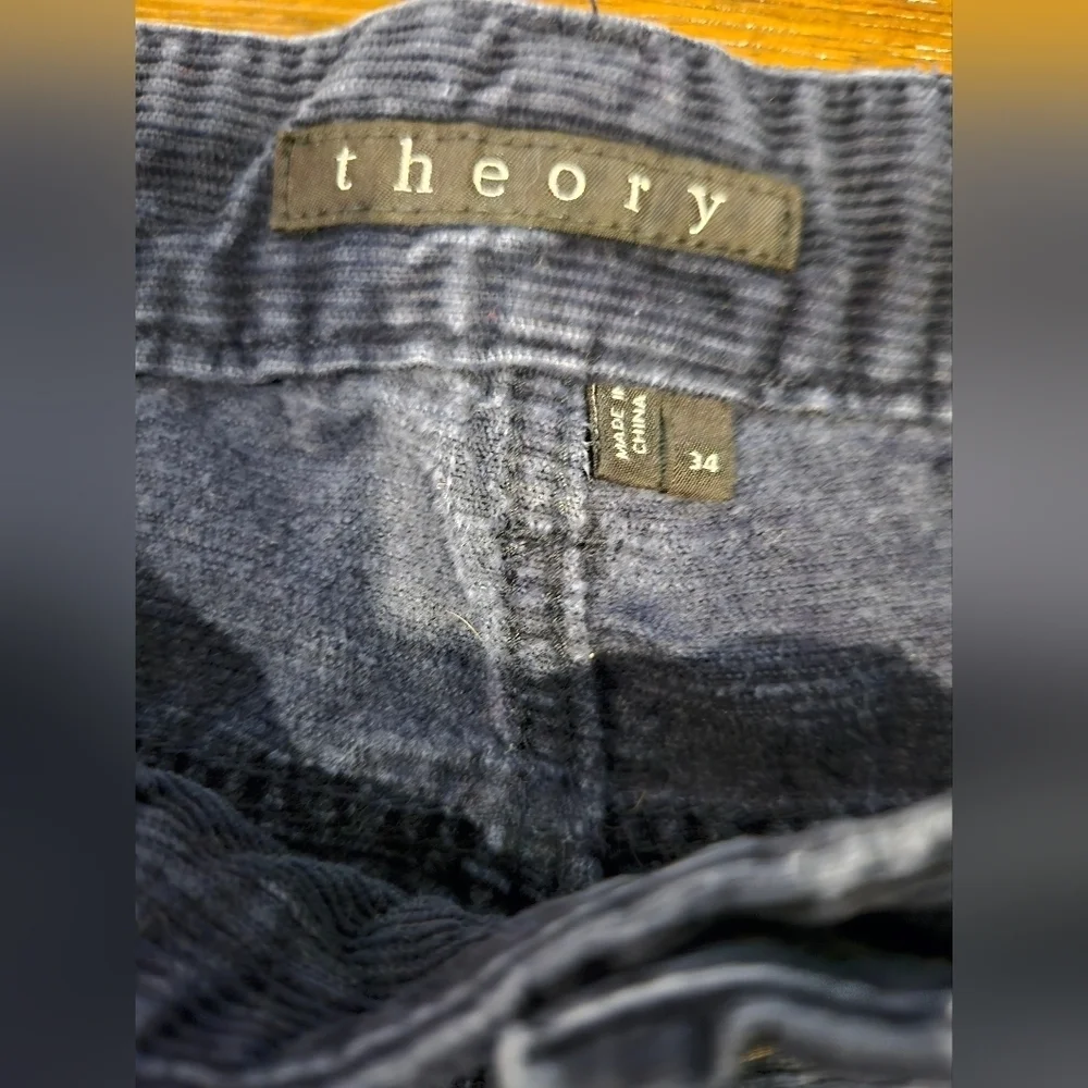 THEORY WOMEN'S NAVY BLUE ZIGGY SLIM LEG MID-RISE CORDUROY PANTS SIZE 34 - Picture 2 of 8